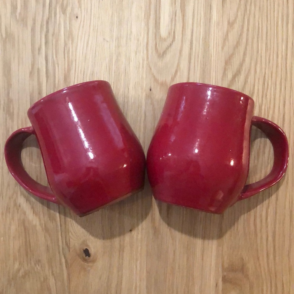 Handmade red pottery mugs (set of 2)